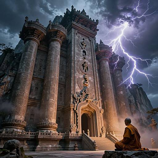 Ancient Mountain Temple Fantasy Art
