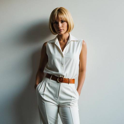 1970s Style Woman in White Outfit