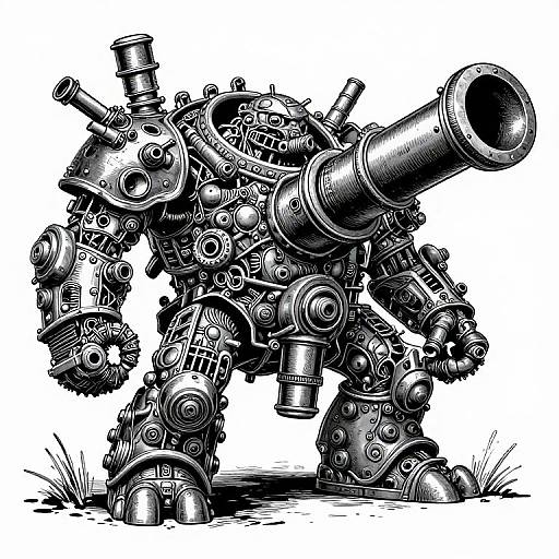 Woodcut Illustration of Enormous Ork Cannon