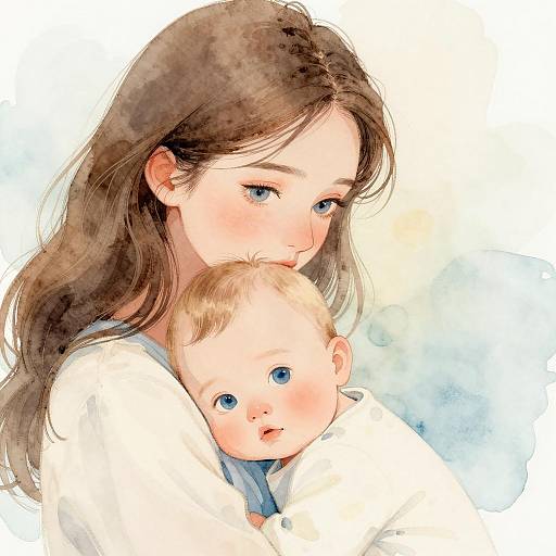Tender Moment: Mother and Baby Illustration