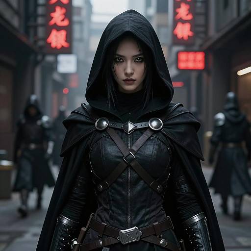 Female Shadow Assassin in Futuristic Urban Alley