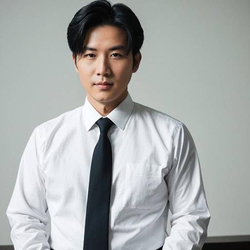 Middle-aged Korean Man in White Shirt and Black Tie