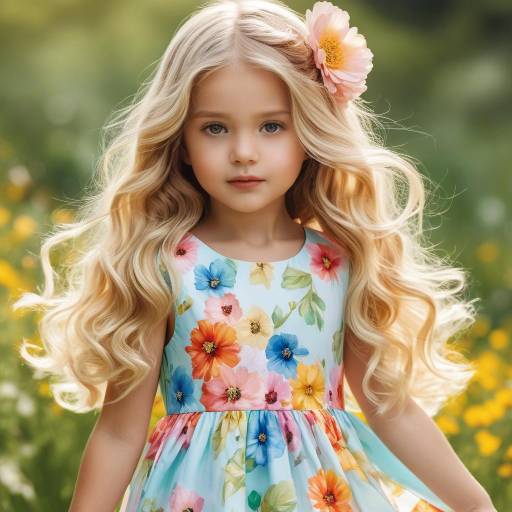Little Girl in Floral Dress with Flower Crown