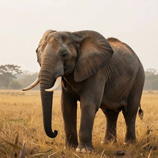 Noble Elephant in Golden Grassland