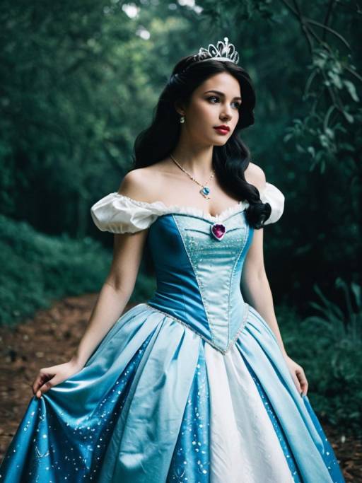 Woman in Elegant Blue Princess Dress