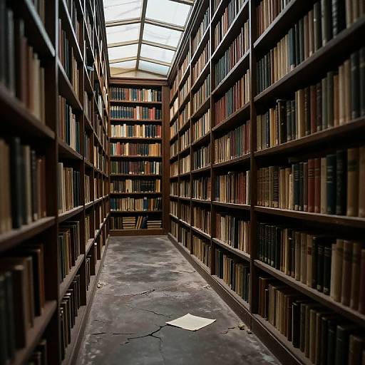 Atmospheric Library Corridor with Forgotten Tales