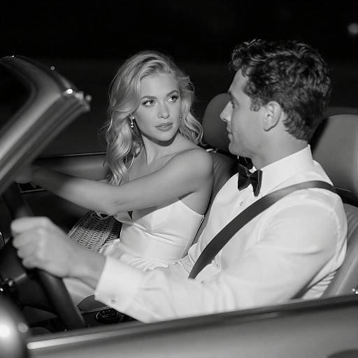 Romantic Night Drive in Black and White