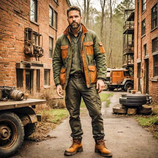 Rugged Man in Country Outfit by Brick Buildings