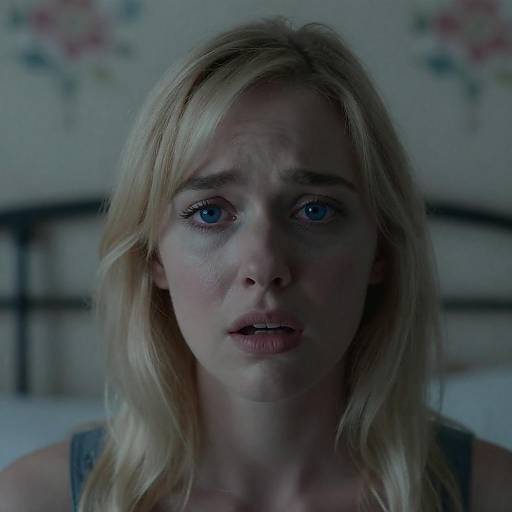 Frightened Woman in Blue Light