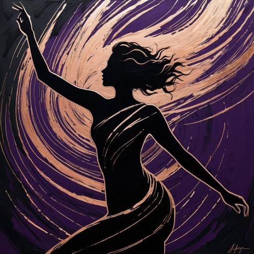 Dynamic Silhouette of Woman in Violet and Rose Gold