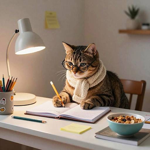 Calico Cat Studying Cozy Scene