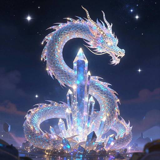 Glowing Dragon Around Crystal Tower