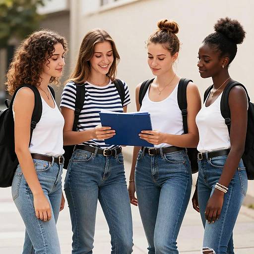 Four Girls Wearing Casual Denim Jeans