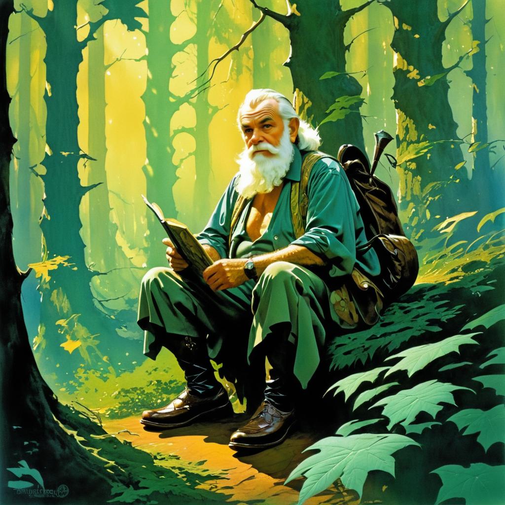 Elderly Man in Whimsical Forest Art