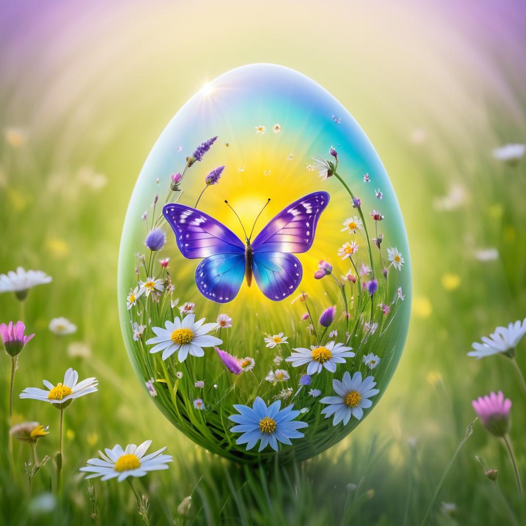 Whimsical Butterfly in Easter Egg Meadow