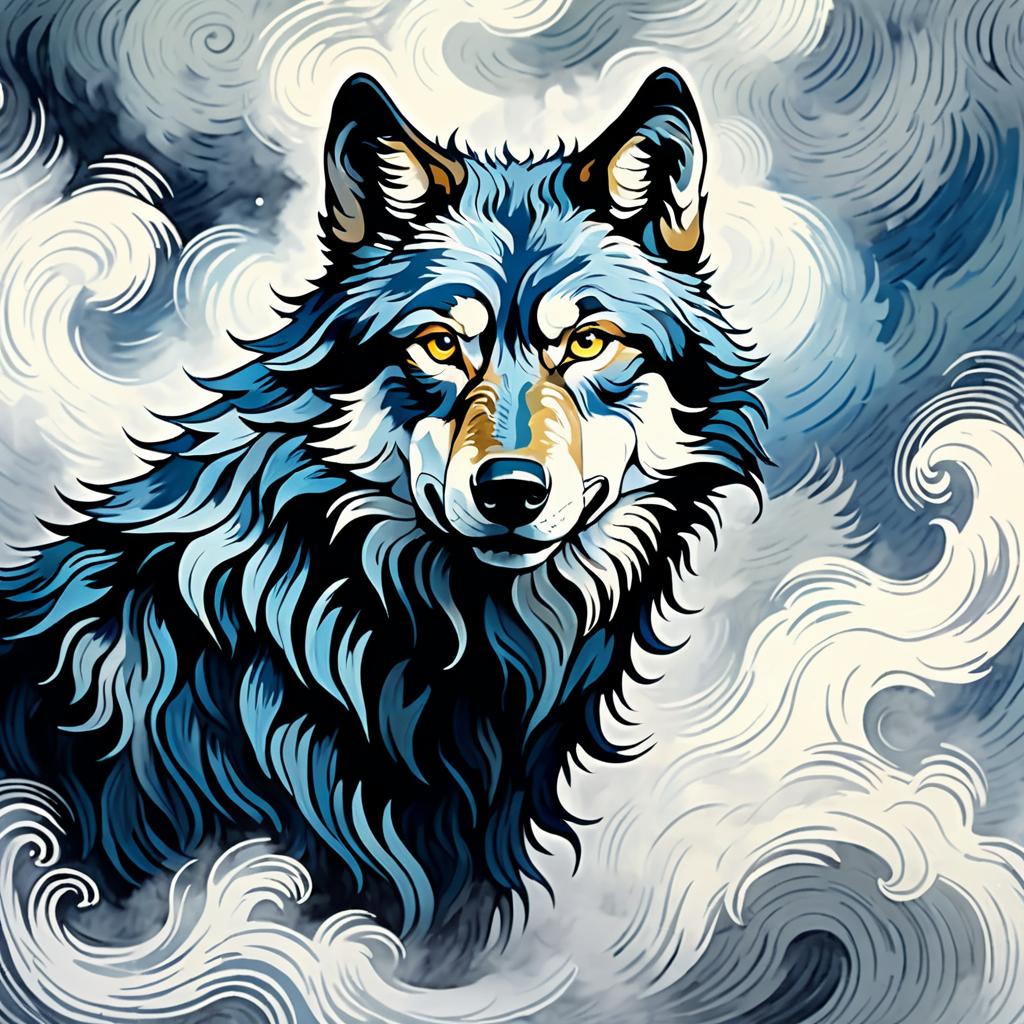 Monochrome Wolf Portrait in Mist