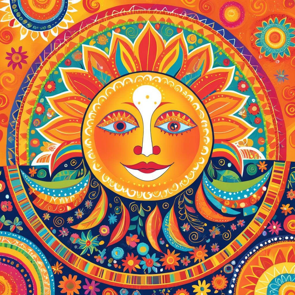 Vibrant Whimsical Folk Art Sun