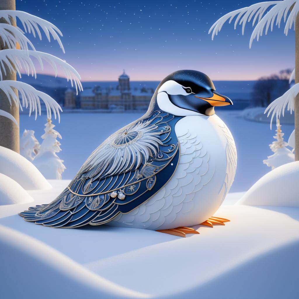 Classical Twilight Penguin in Snow