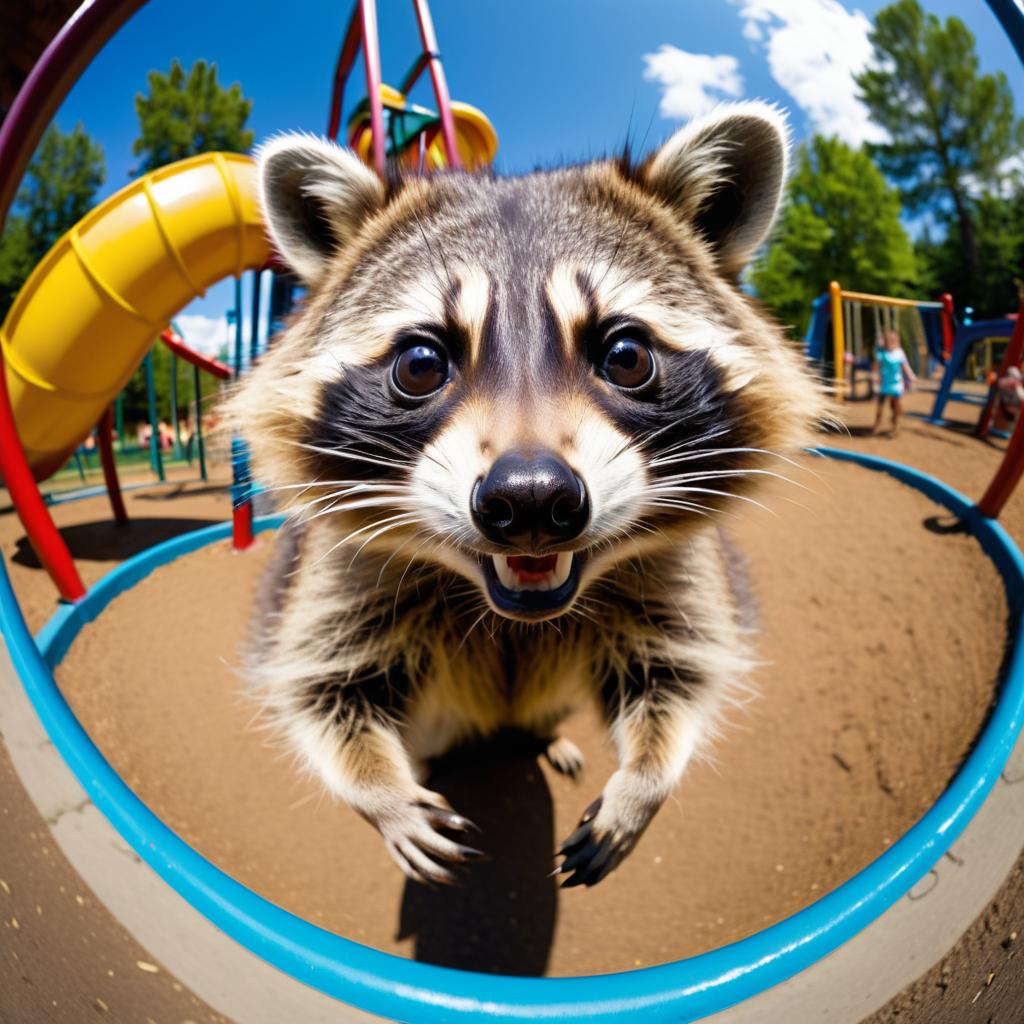 Hilarious Raccoon in a Colorful Playground