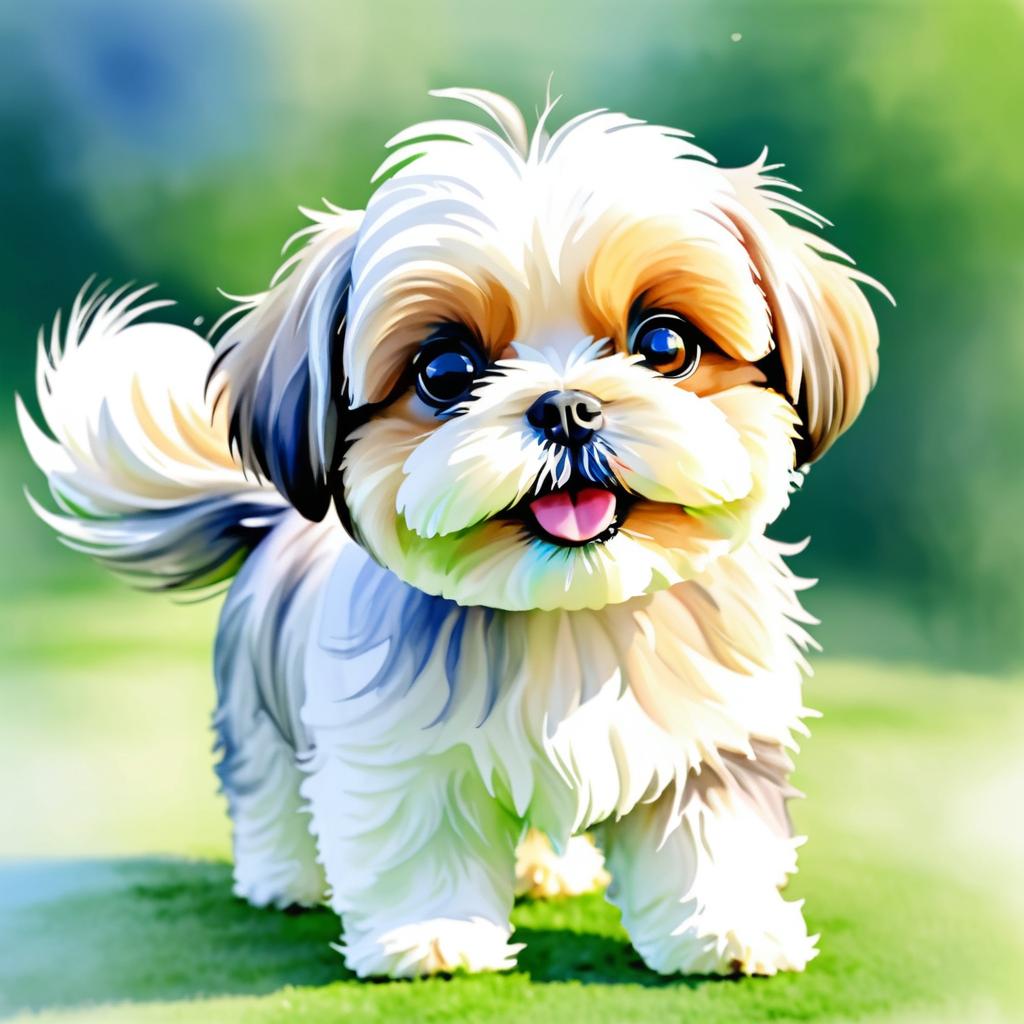 Adorable Shih Tzu Watercolor Illustration