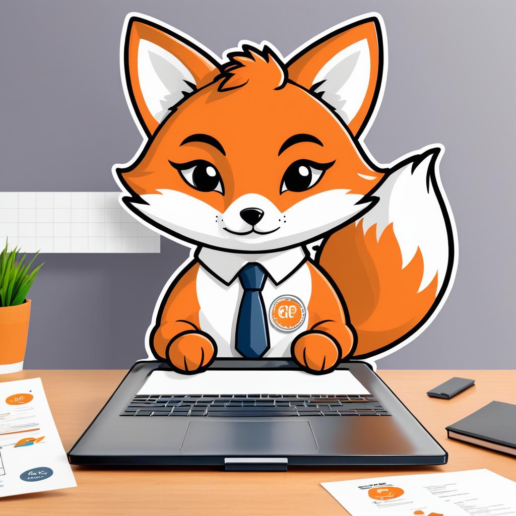 Confident Cartoon Fox at Desk