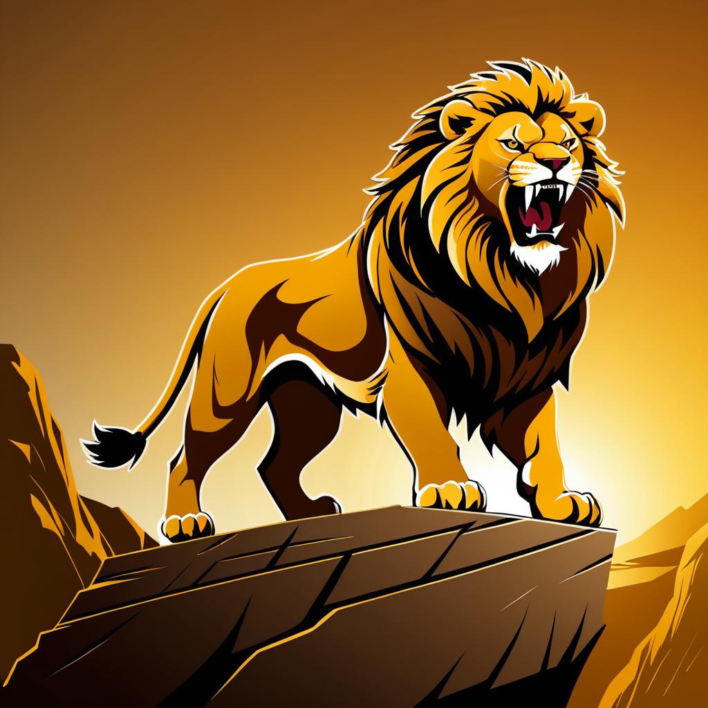 Fierce Lion Roaring on Cliff Vector Art