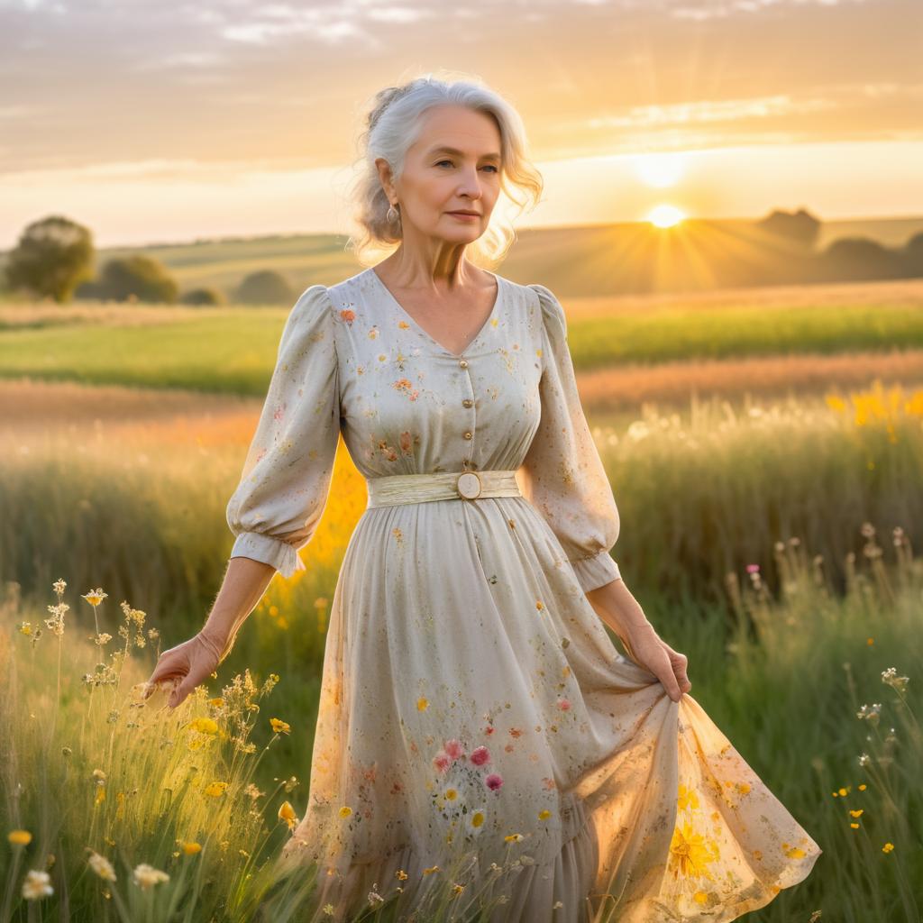 Elderly Woman in Impressionist Countryside