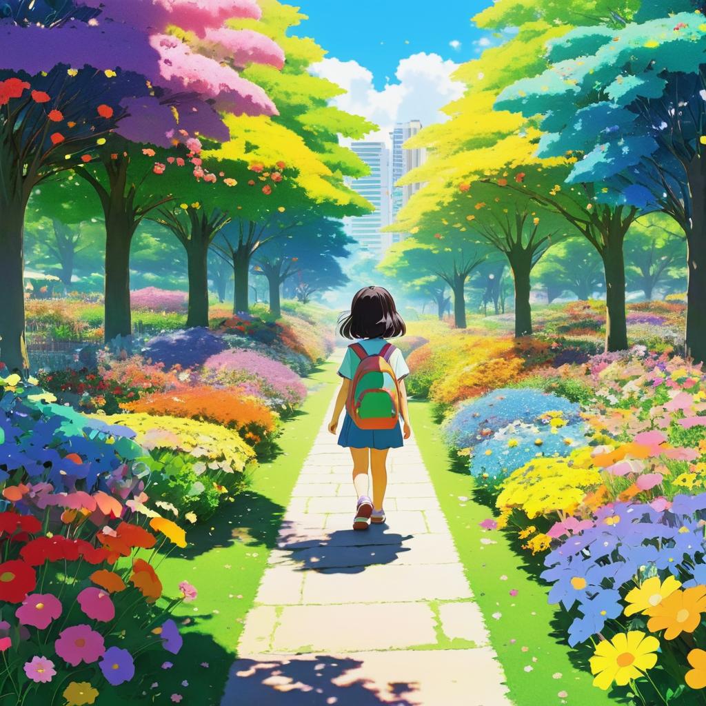 A Child's Adventure in a Flowering Park