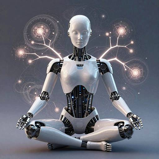 Android Meditating Amid Fractal Neural Patterns