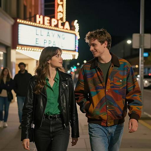 Charming Night Stroll Under Theater Lights