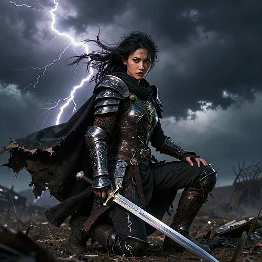 Fierce Female Warrior in Storm
