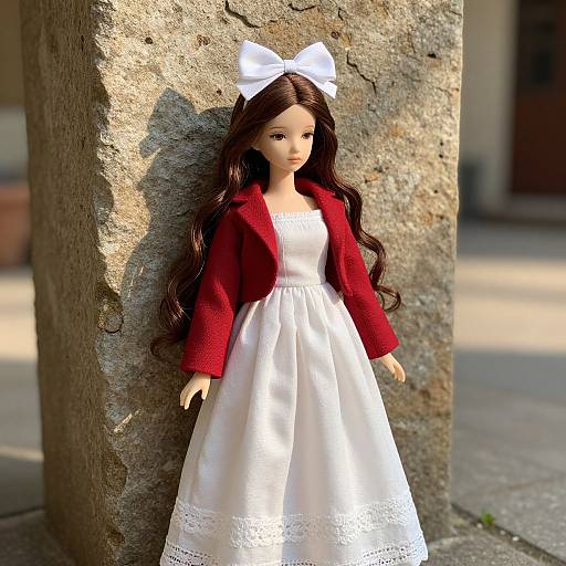 Elegant Doll in White Dress and Red Jacket