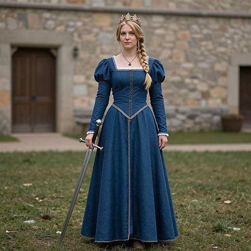 Medieval Woman in Blue Dress