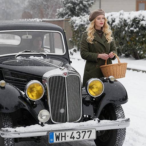 Charming Winter Scene with Vintage Car