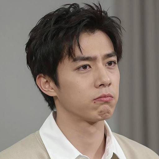 Pensive Young Man with Slight Lip Cut