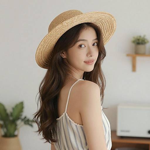 Young Woman in Straw Hat Portrait