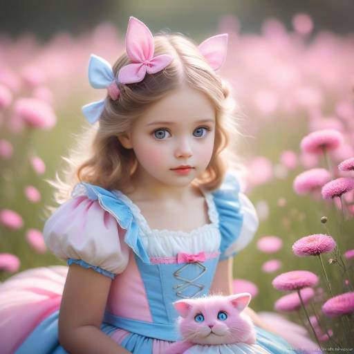 Little Girl in Pink Dress with Bunny Ears Headband
