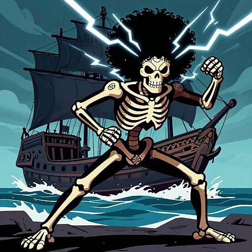 Afro Skeleton Pirate in Lightning Storm