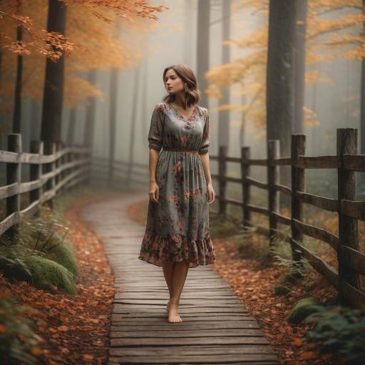 Woman Walking Barefoot on Autumn Forest Path