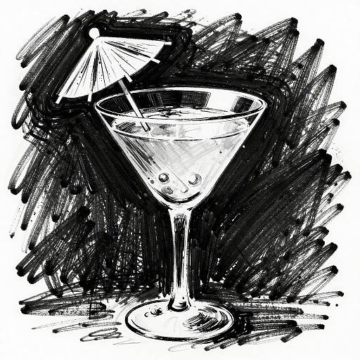 High-Contrast Abstract Cocktail Glass Sketch