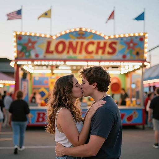 Couple Kissing at Coney Island Carnival