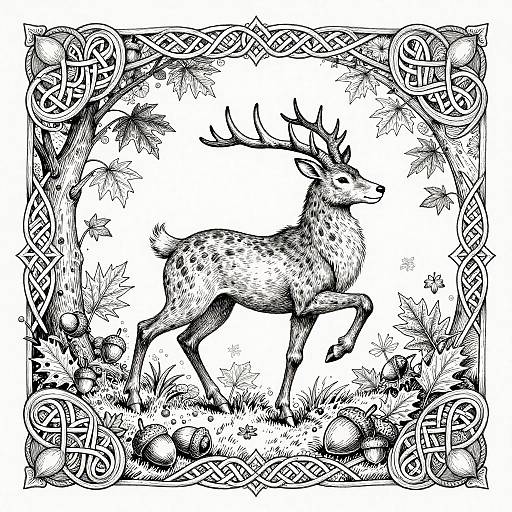 Romantic Woodland Faun in Ink Drawing