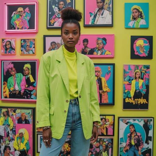 Slim Woman in Chartreuse Blazer at Art Gallery