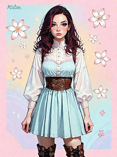 Girl in Pastel Dress and Burgundy Boots