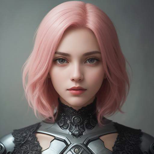 Majestic Portrait of a Pink-Haired Cyborg