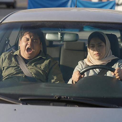 Car Interior with Shattered Windshield and Two Passengers