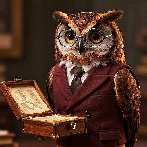 3D Owl Scholar in Vintage Attire