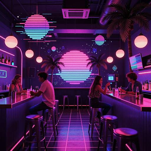 Vaporwave Retro 80s Bar Interior