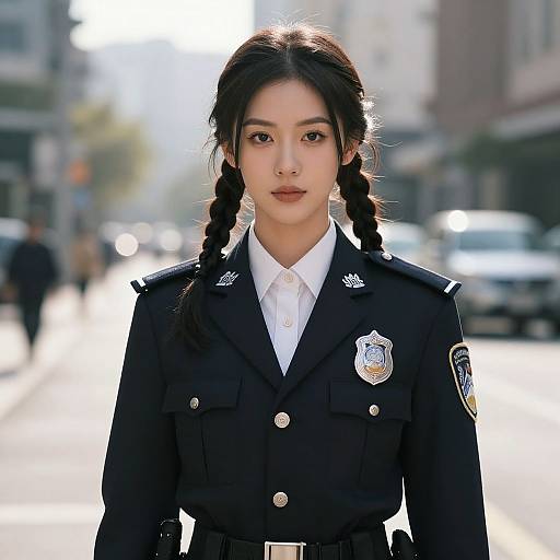 Confident Woman in Modern Police Uniform