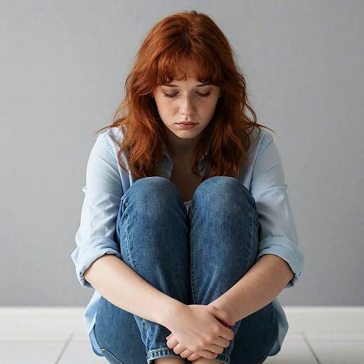 Sad Young Woman in Casual Attire